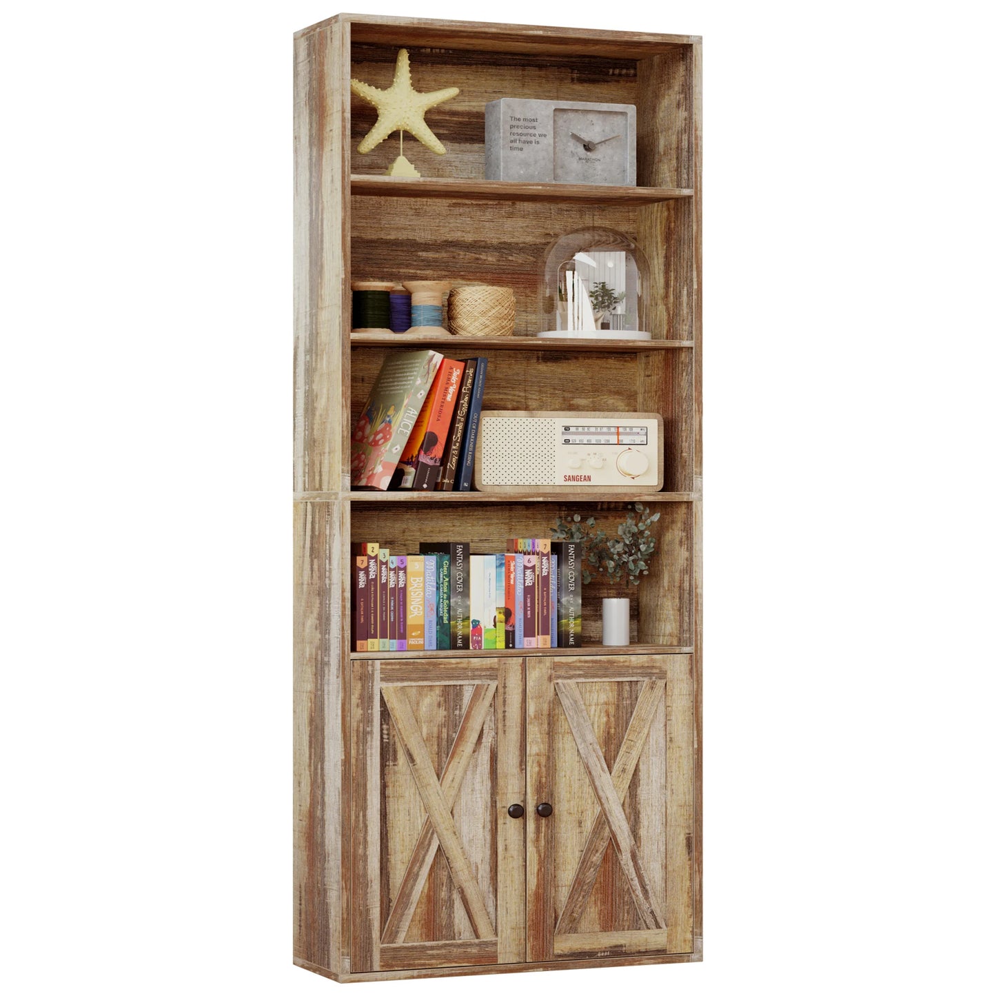 Ironck Industrial Bookshelves With Doors Floor Standing 6 Shelf Bookcase