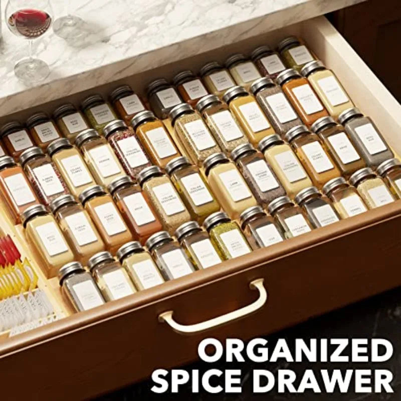 Expandable Bamboo Spice Drawer Organizer Four Tier Kitchen Storage
