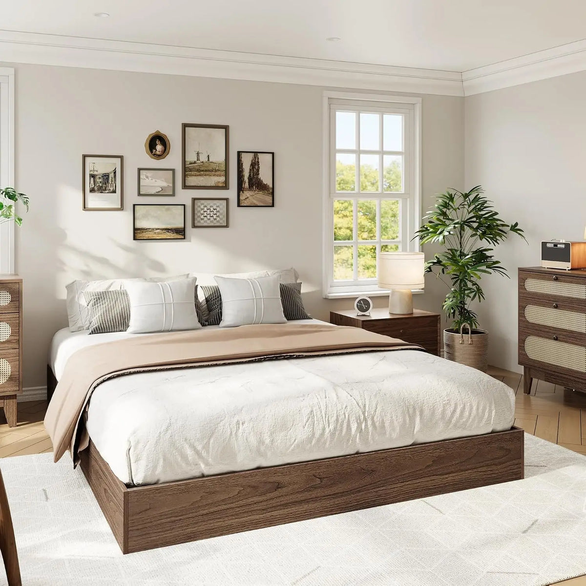Modern Wooden Platform Bed Frame With Sturdy Slats Easy Assembly