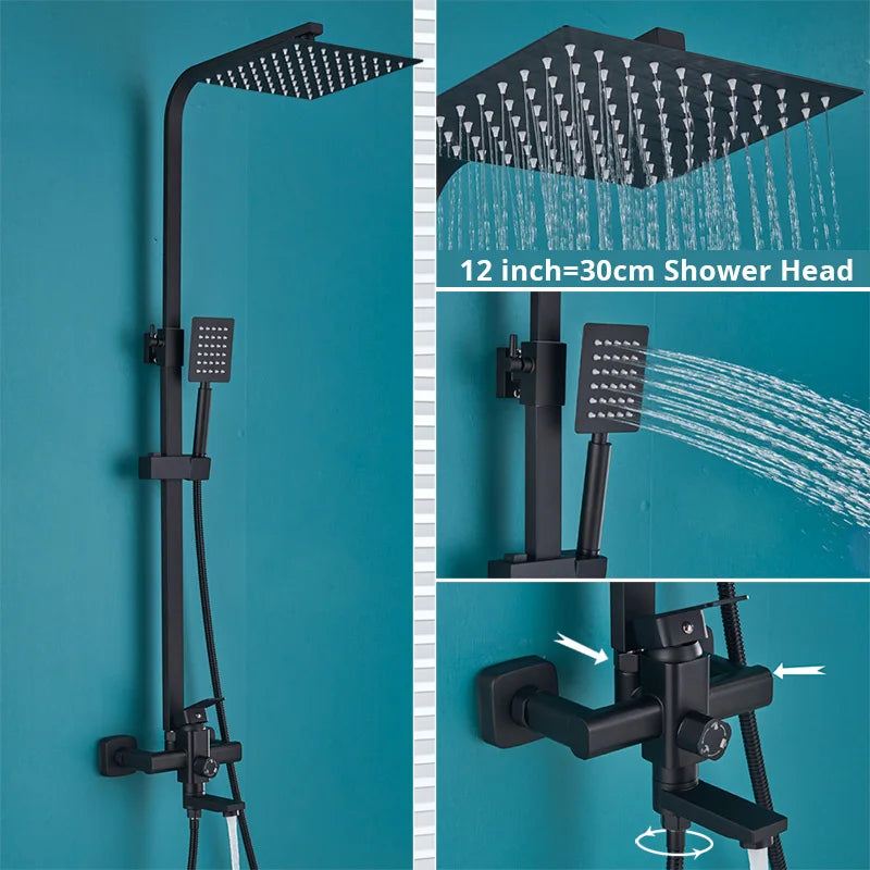 Uythner Wall Mount Rainfall Bath Shower Faucet With Hand Shower