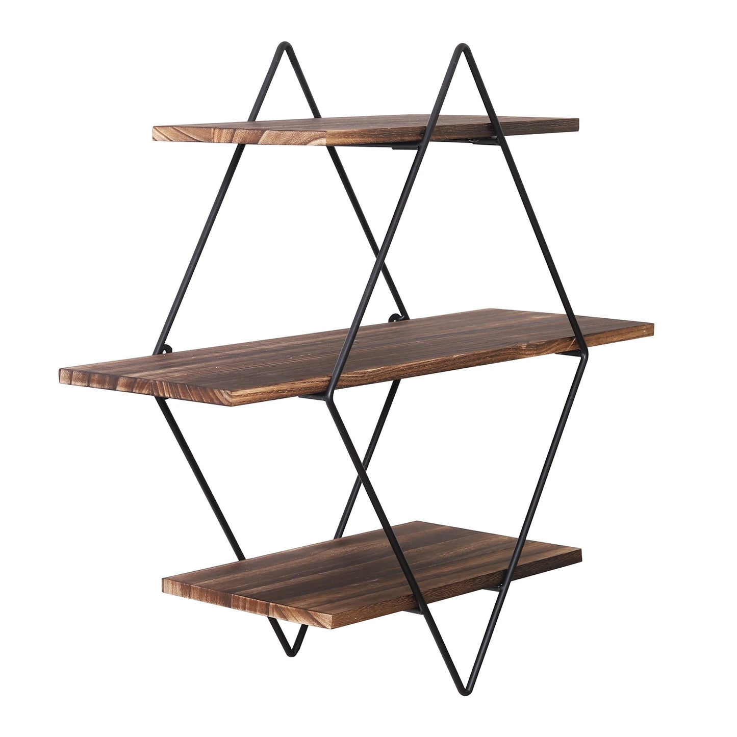Three Tier Industrial Wood Floating Shelf Heavy Duty Wall Mount