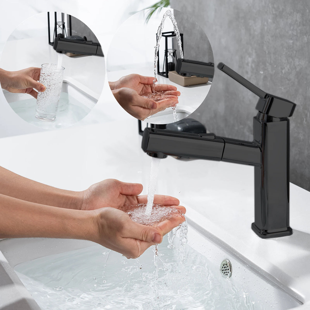 DQOK Pull Out Bathroom Basin Faucet Brass Sink Mixer