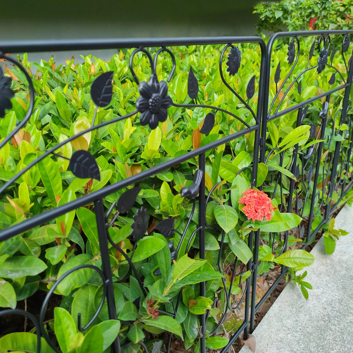 Decorative Powder Coated Metal Garden Fence Panel With Folding Border
