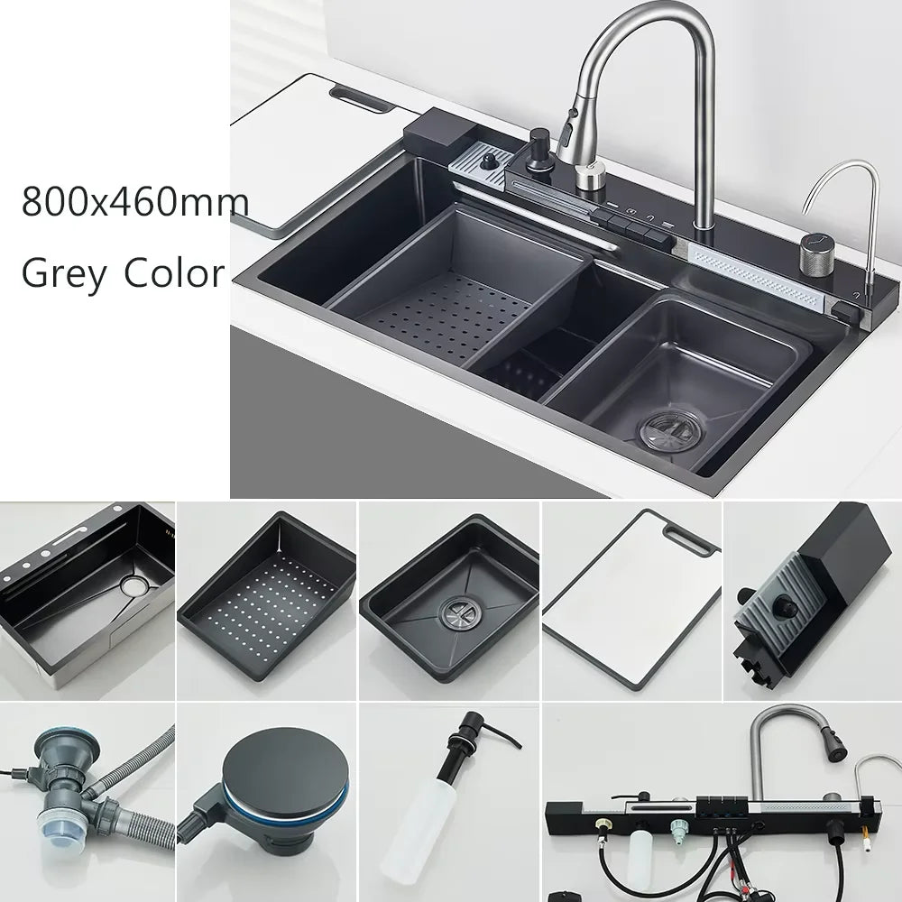 Shinesia Stainless Steel Waterfall Kitchen Faucet With Soap Dispenser