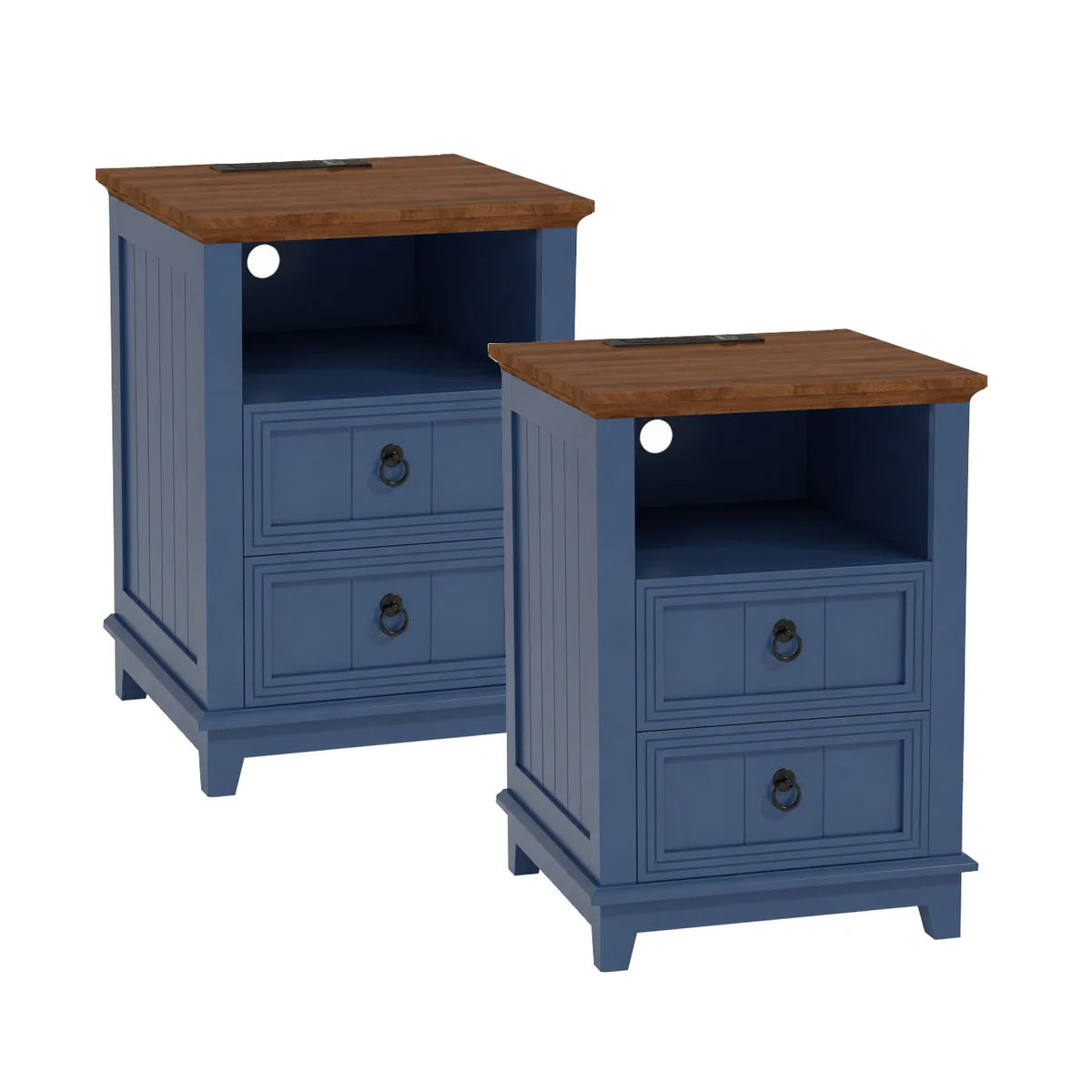 ANIXOL Modern Fluted Nightstand With USB Charging Station