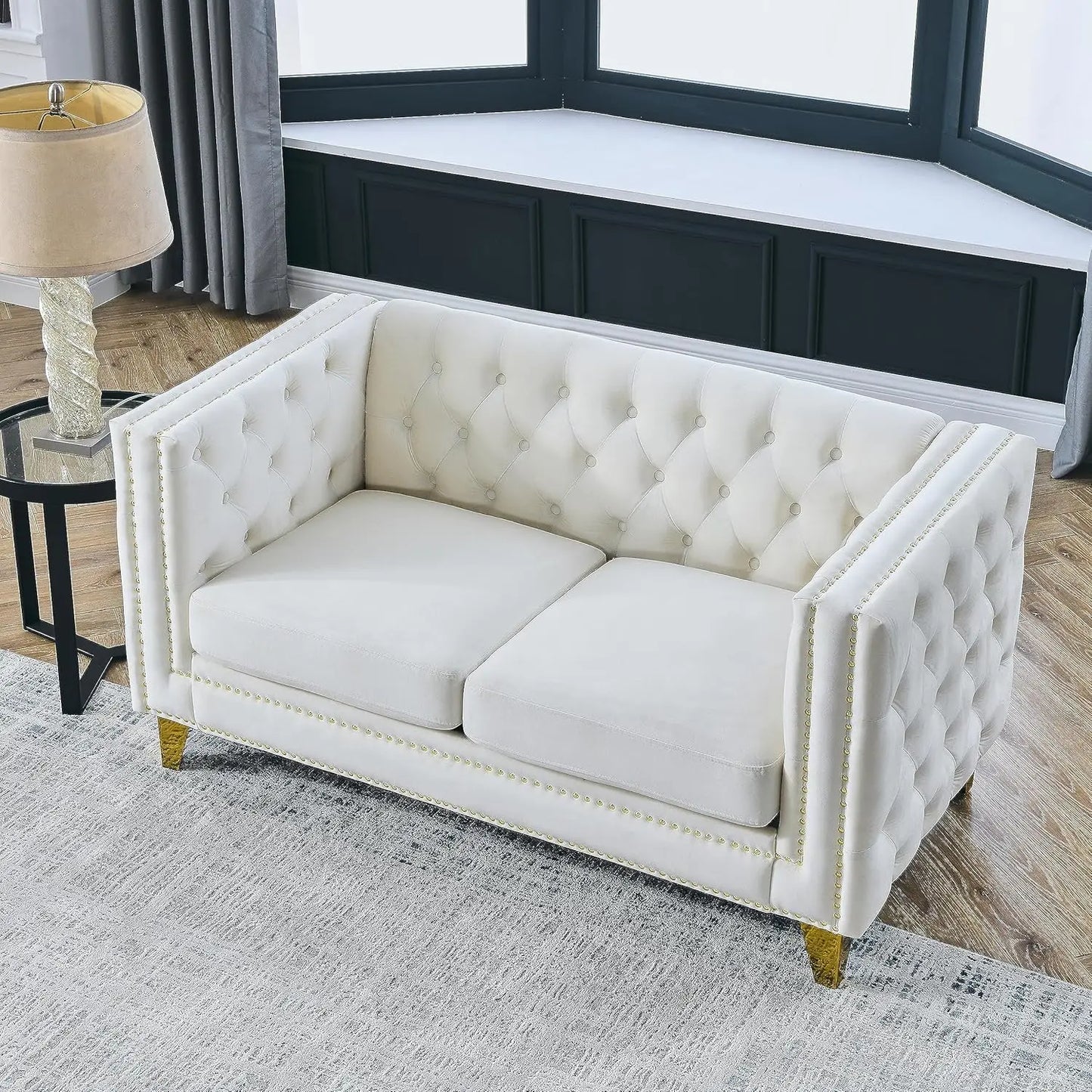 MOYU Velvet Loveseat Sofa Modern Tufted Seater With Nailhead Trim