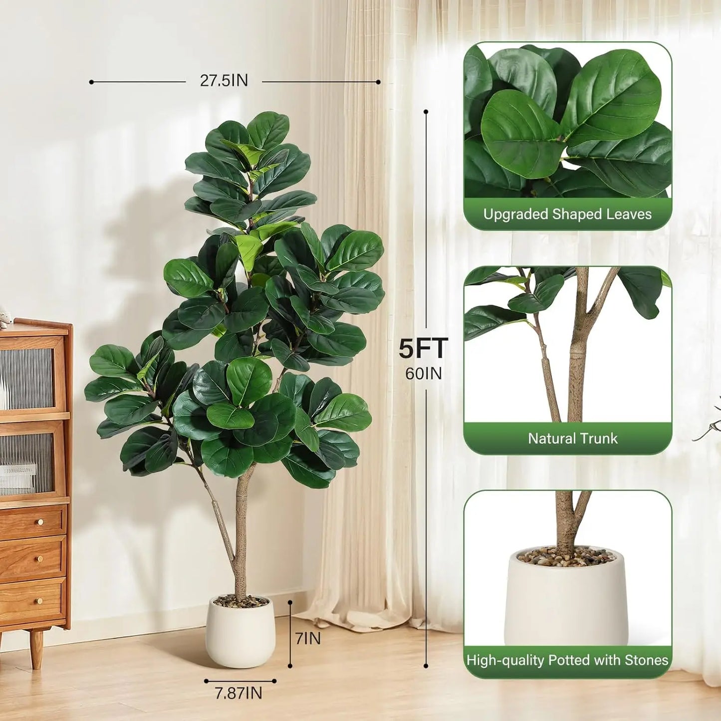 HimiMiss 4 To 7 Ft Artificial Fiddle Leaf Fig Tree