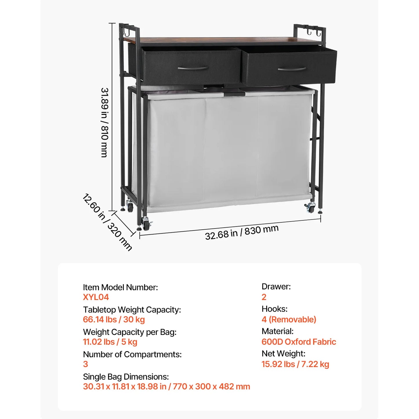 SucceBuy Laundry Sorter Hamper With Metal Frame Freestanding Organizer Baskets