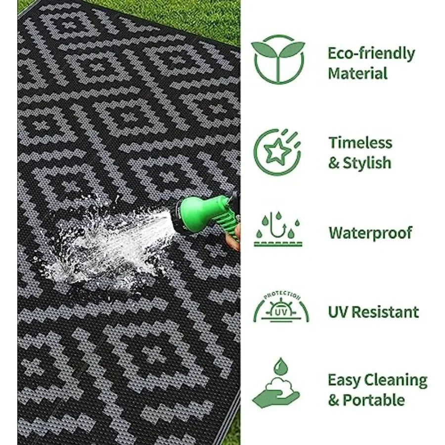 Outdoor Rugs Waterproof, Reversible Mats, Outdoor Area Rug, Plastic Outside Carpet, Eeometric Rv Mat for Patio Camping Rv Picni