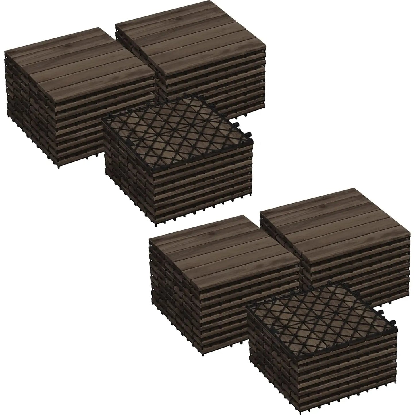 Acacia Wood Interlocking Flooring Tiles Outdoor Waterproof PVC Base