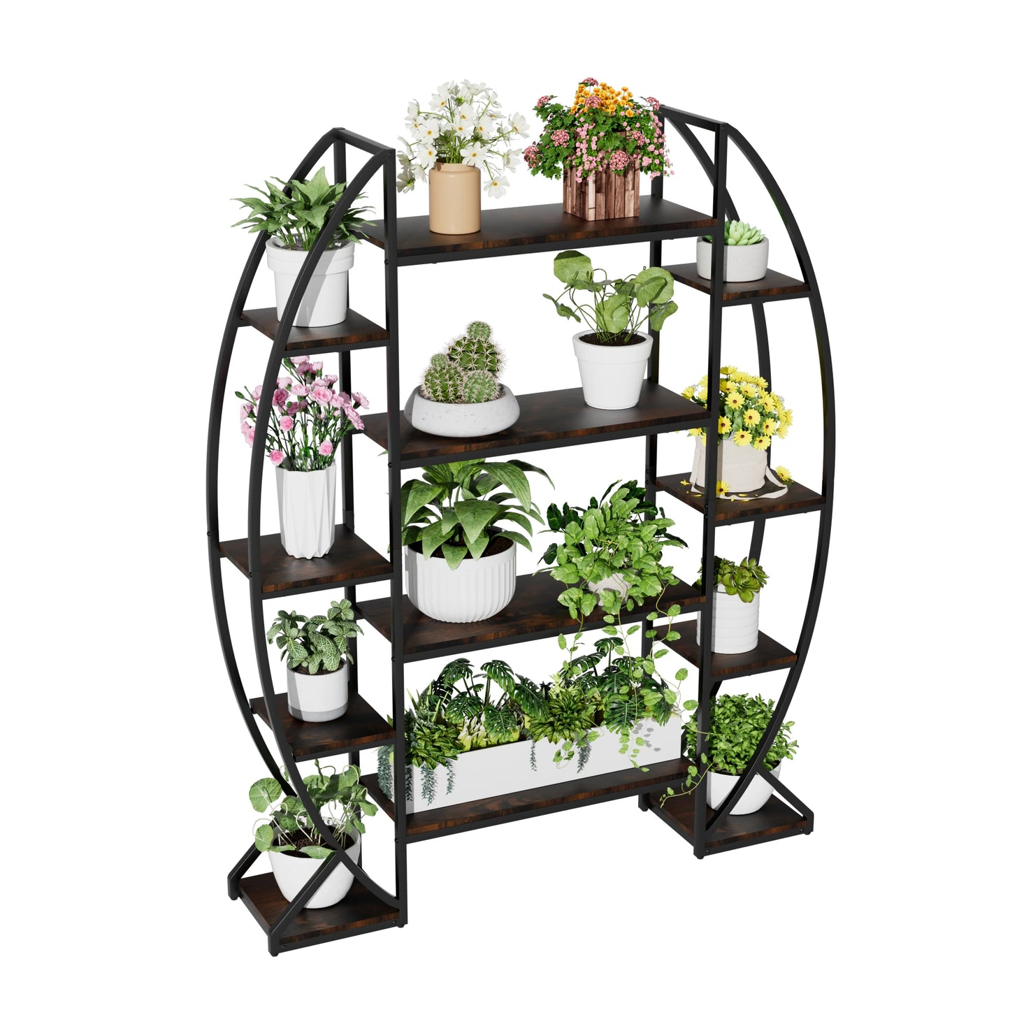 Half Moon Plant Stand Bookshelf Industrial Style Five Tier Rack