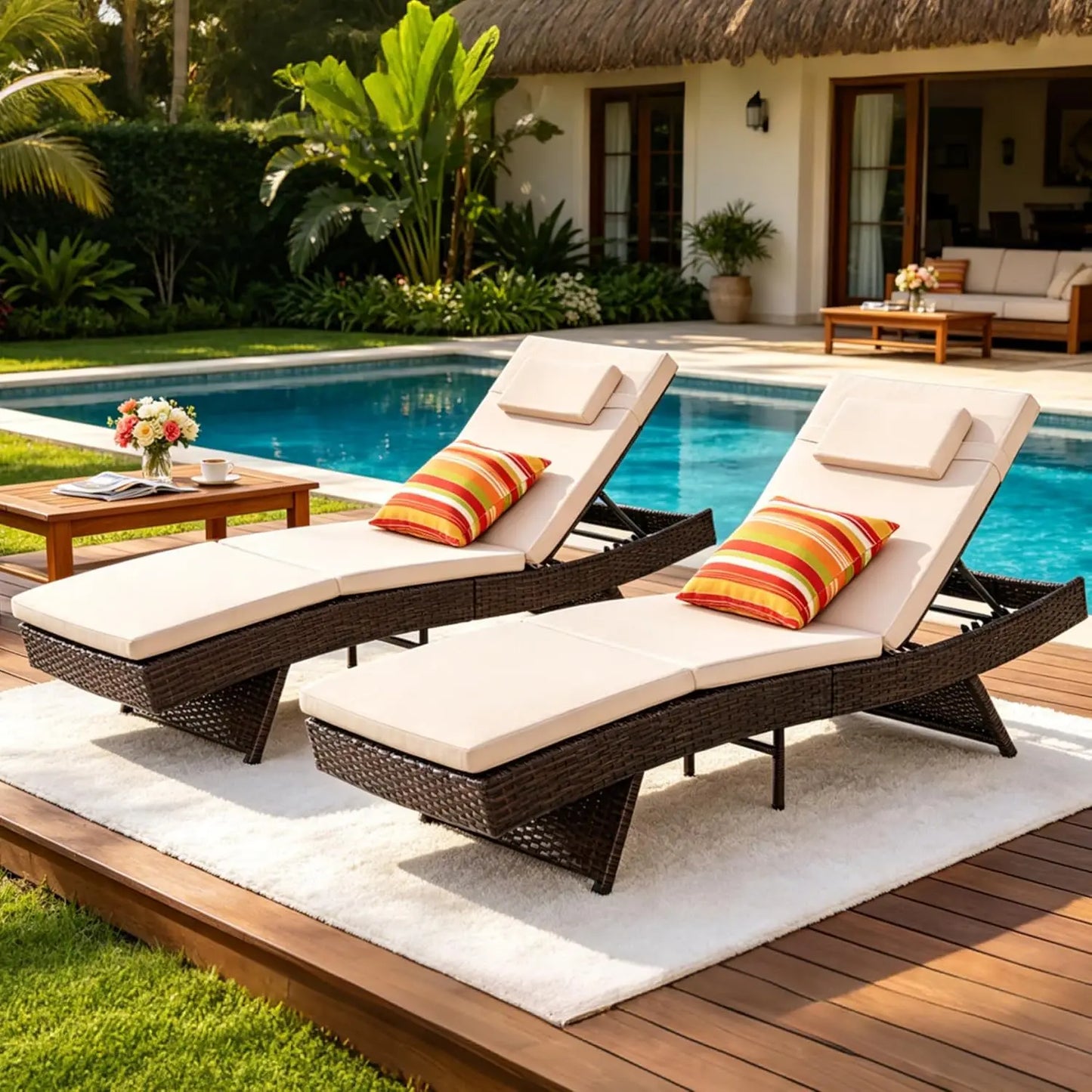 Guohe Outdoor Wicker Adjustable Chaise Lounge Chairs Set 2