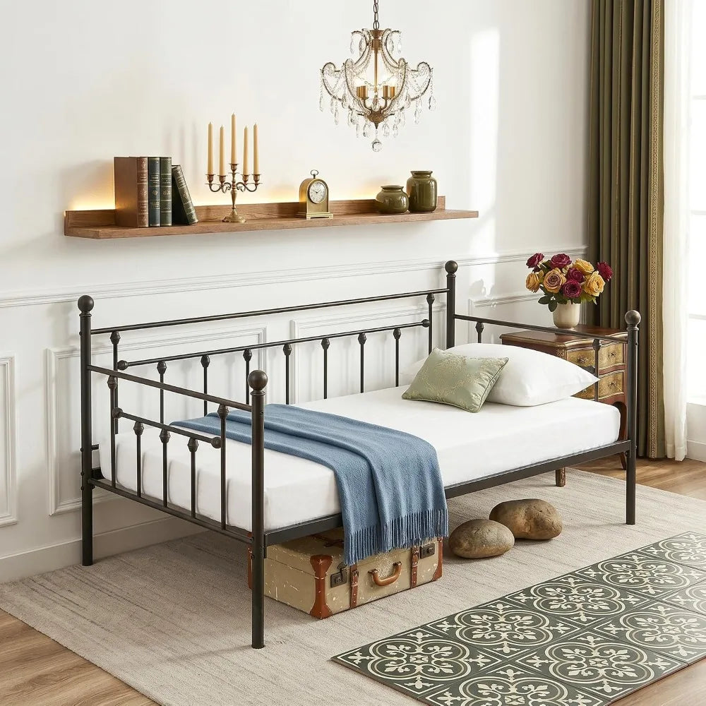 Modern Metal Daybed Frame With Headboard For Living And Bedroom