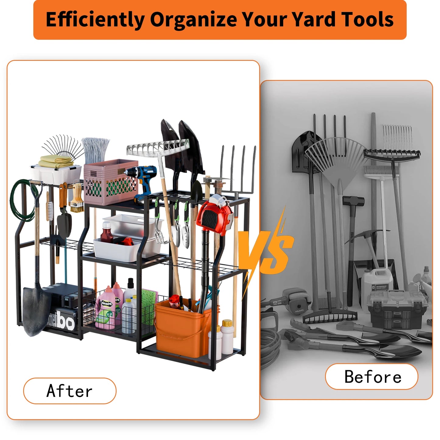 Freestanding Rotatable Garden Tool Rack Metal Storage Organizer