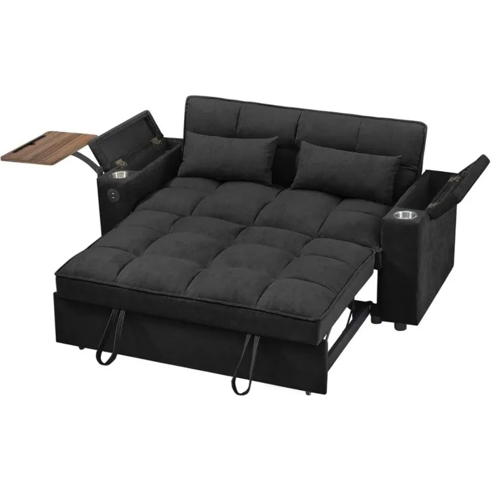 3-In-1 Folding Convertible Sofa Bed Pullout Chenille 360-Degree Swivel Table