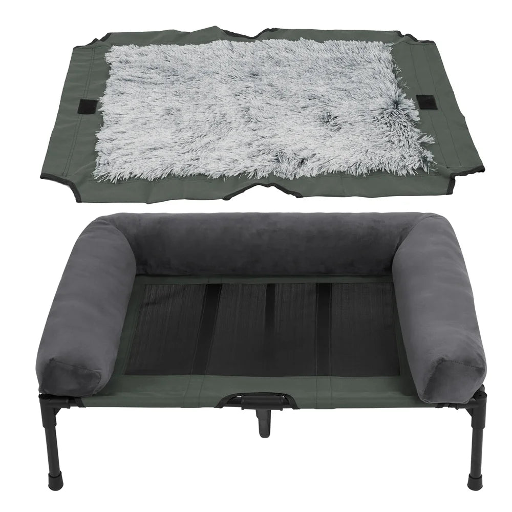 BORWART Outdoor Raised Dog Bed With Cooling Breathable Mat And Plush Mat