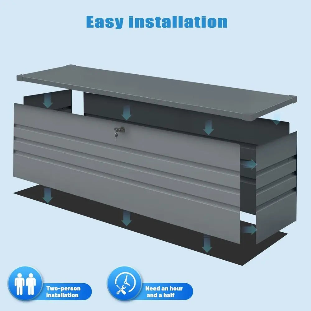Gallon Waterproof Outdoor Storage Box, Extra Large Outside Metal Deck Storage Box for Patio Cushions, Garden Tools, Pool Suppli
