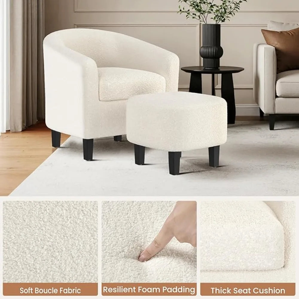 Accent Chair and Ottoman Set, Century Boucle abric Barrel Chair and Comy abric ootrest or Living Room/Bedroom/Reading Room, Ivor