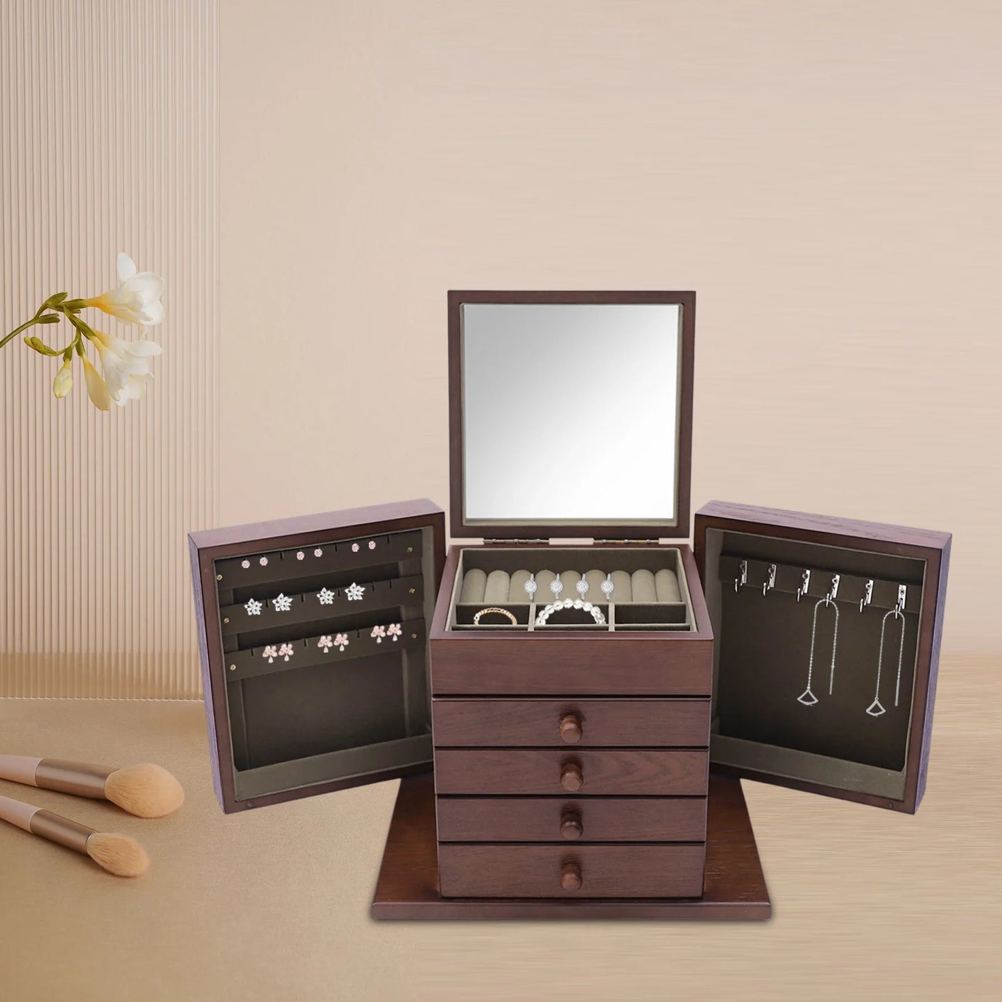 Bymaocar Jewelry Organizer Box With Mirror And Multi Drawers Storage