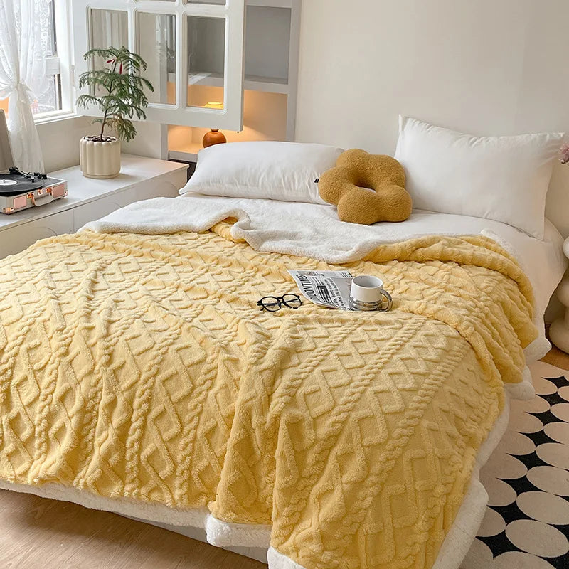 KDV Plush Fleece Double Layer Multifunctional Blanket Diamond Striped Throw