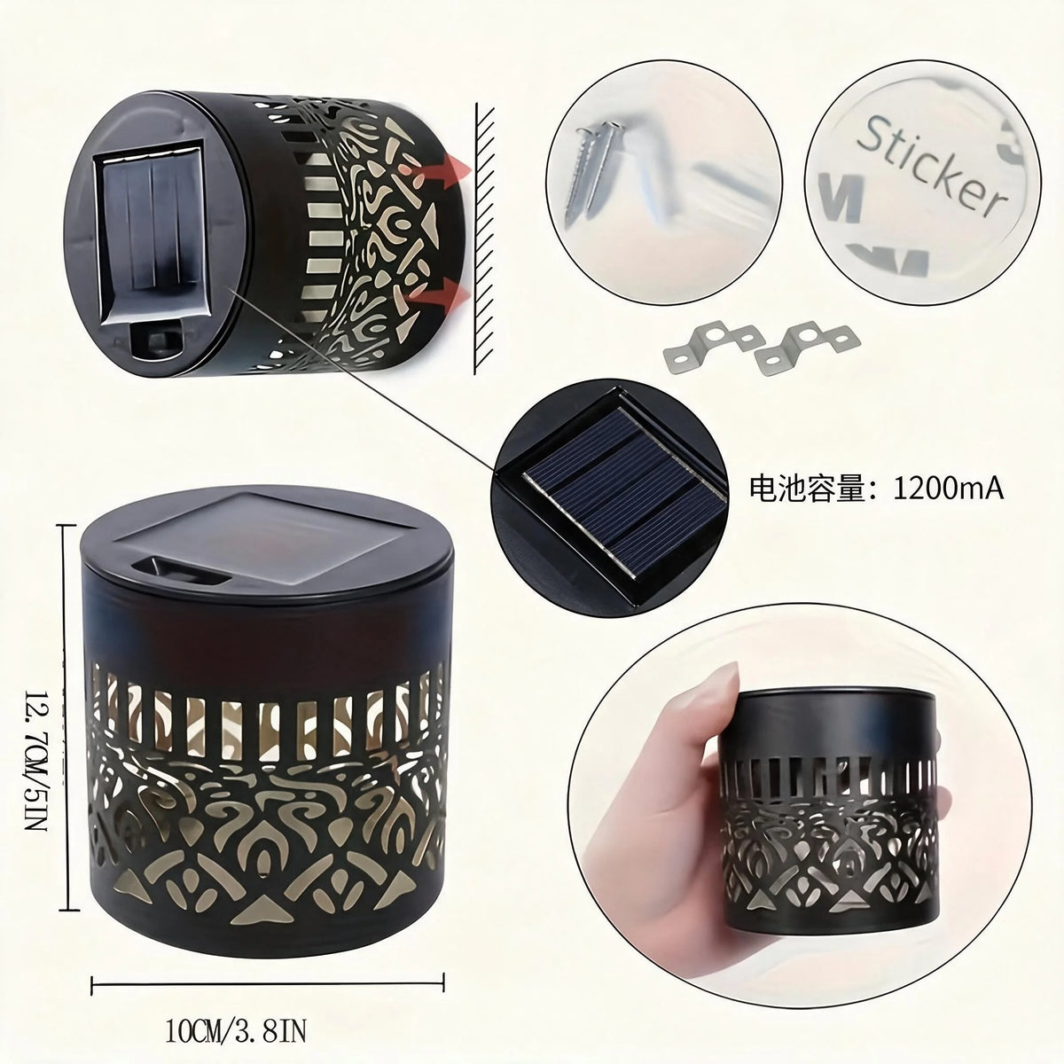 Metal Solar Outdoor Wall Lights Mandala Theme for Garden