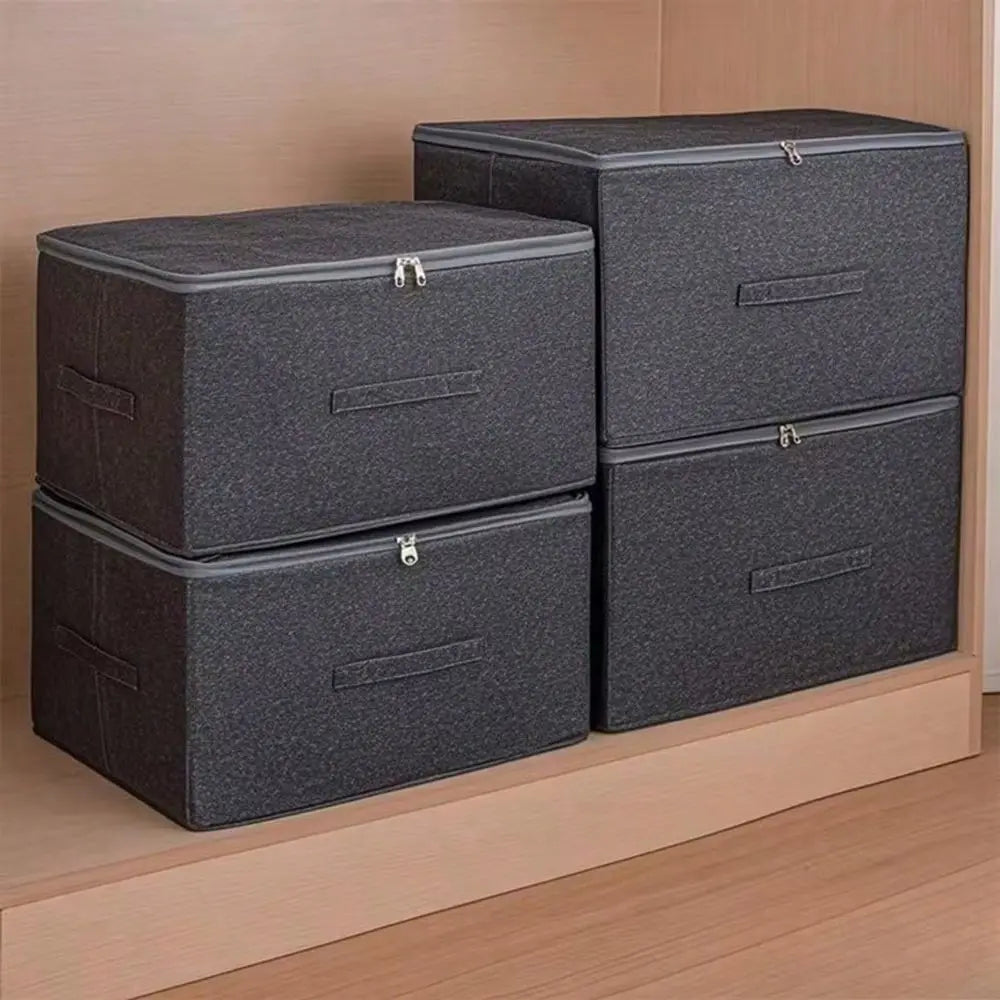 Canvas Storage Box With Zipper Cover And Handle Foldable Organizer