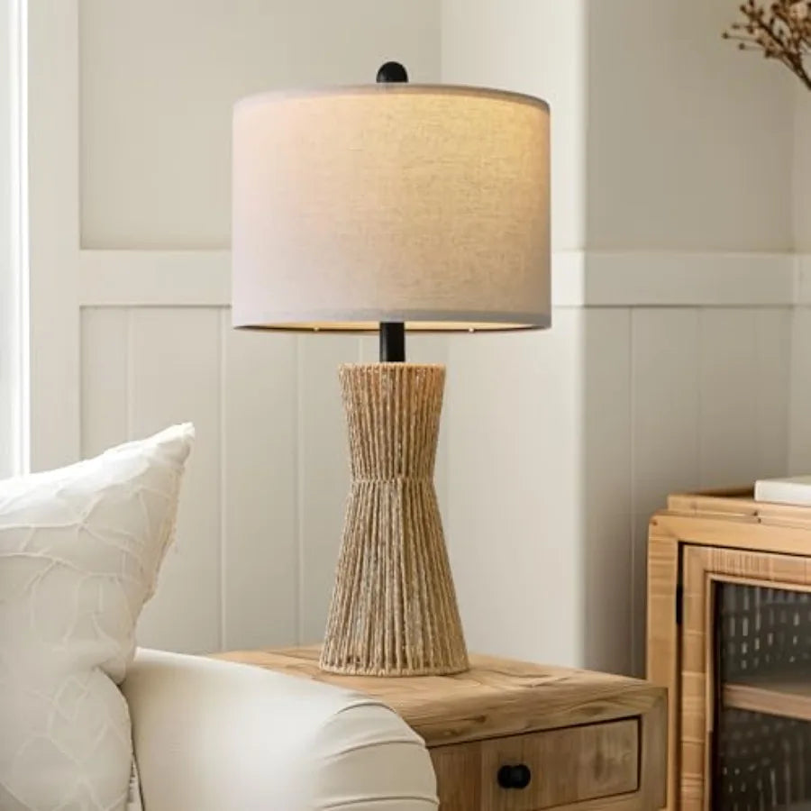 Boho Rattan Table Lamps Set Of 2 For Living Room And Bedroom