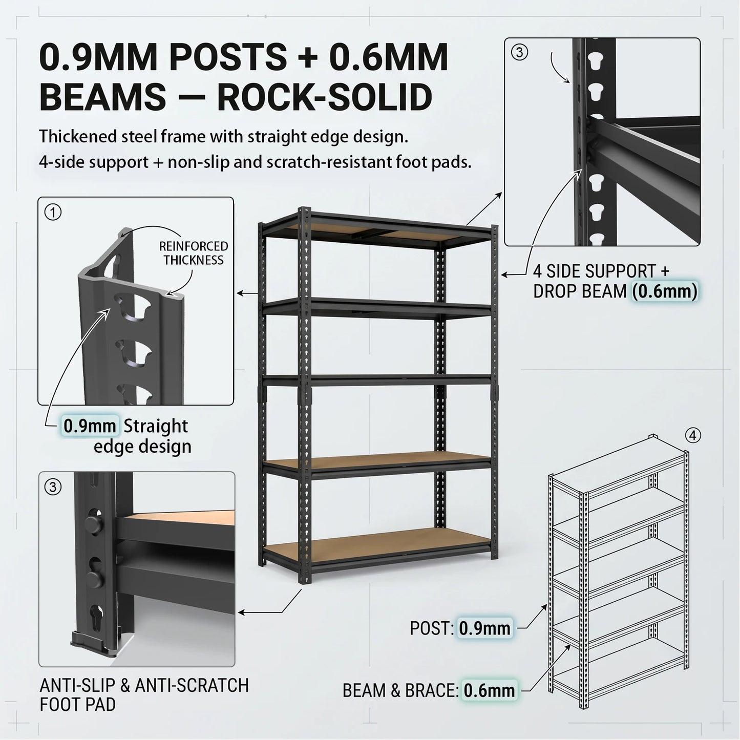 Heavy Duty Industrial Metal Storage Shelves Five-Tier Garage Unit