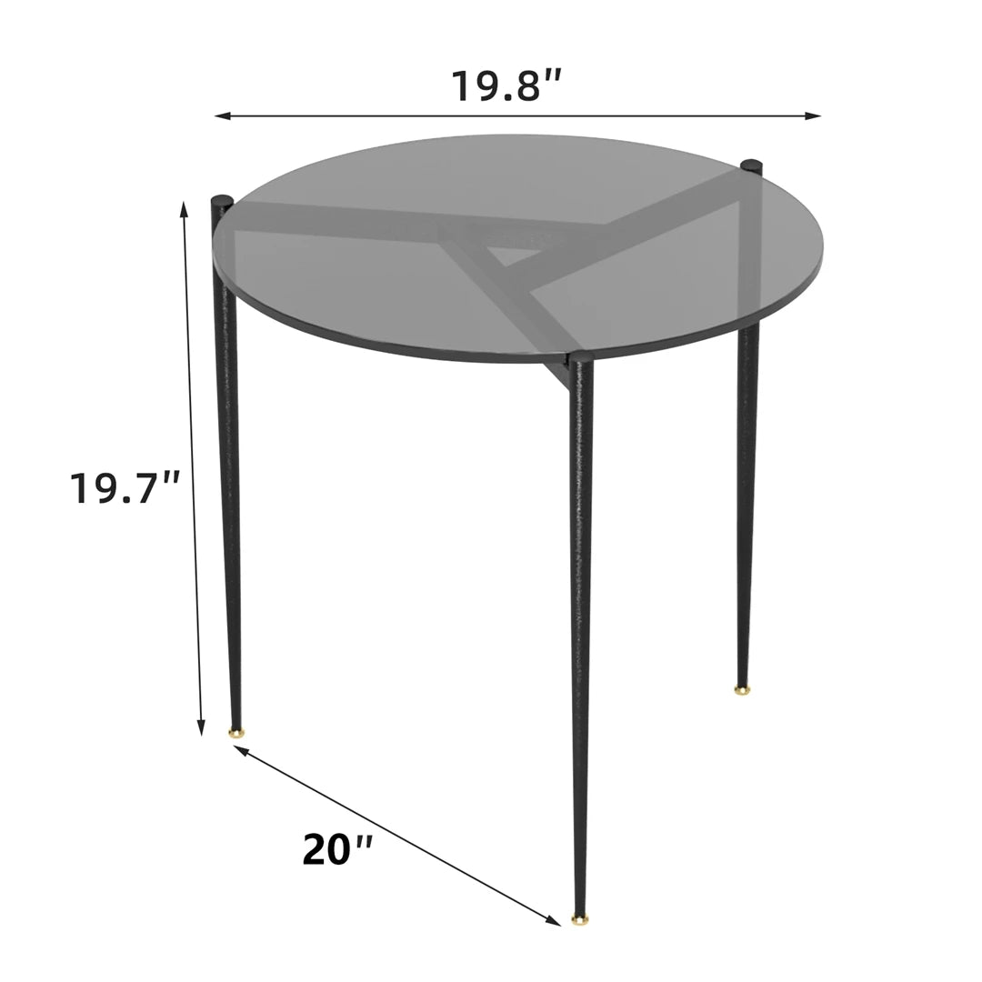 Modern Tempered Glass Round Side Table With Metal Frame