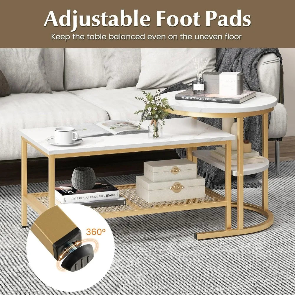 Nesting Coffee Table Set With Faux Marble and Metal Frame