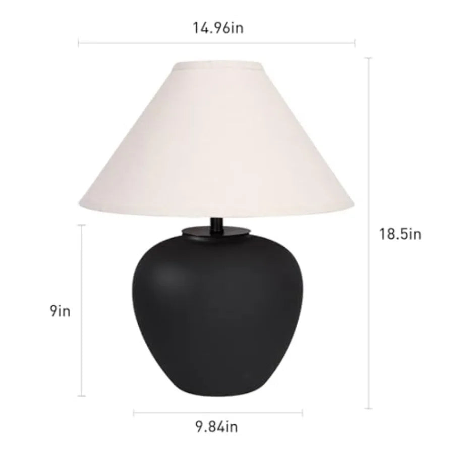 Ceramic Pot Table Lamp 18.5 inch Circular Frosted Nightstand Lamp Tapered Fabric Shade Bedside Ceramic Decorative for Living Ro