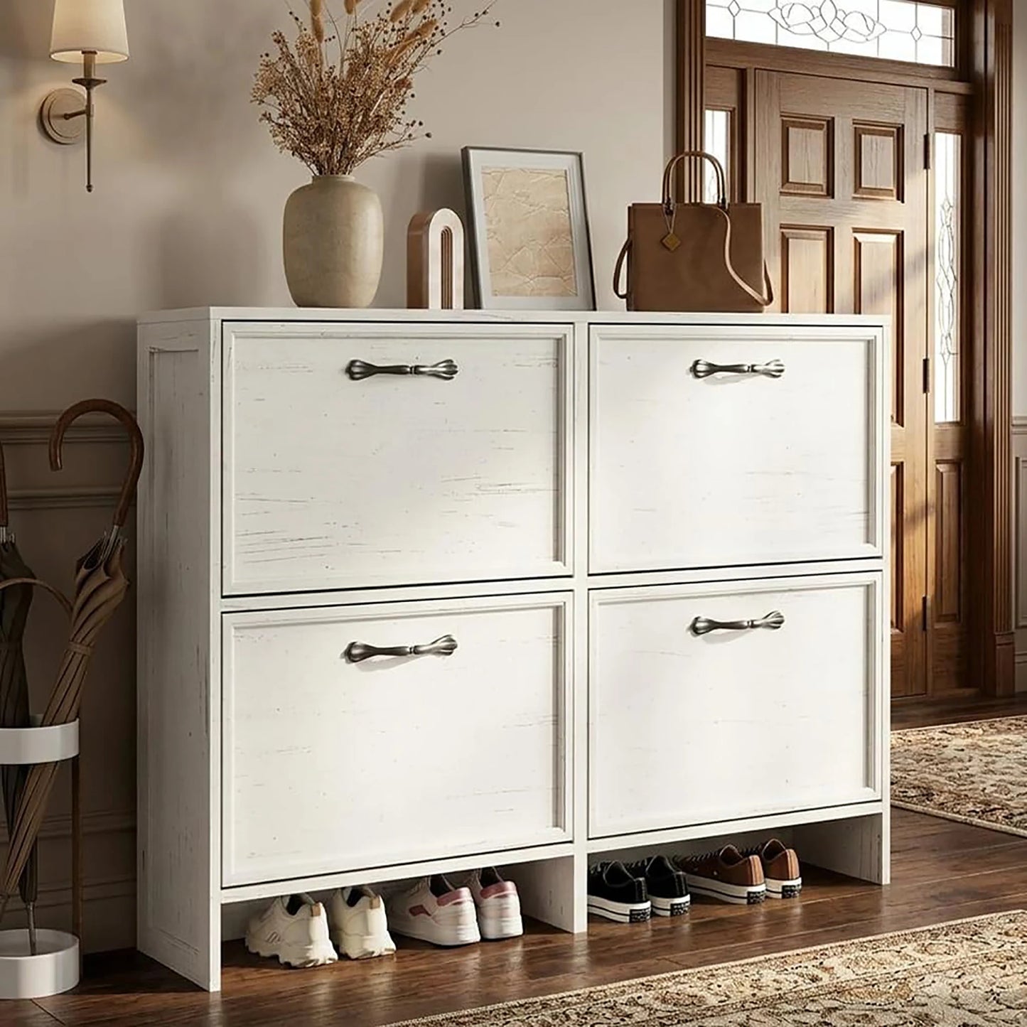 HiMISS Shoe Cabinet With 4 Flip Drawers And Adjustable Shelf For Entryway
