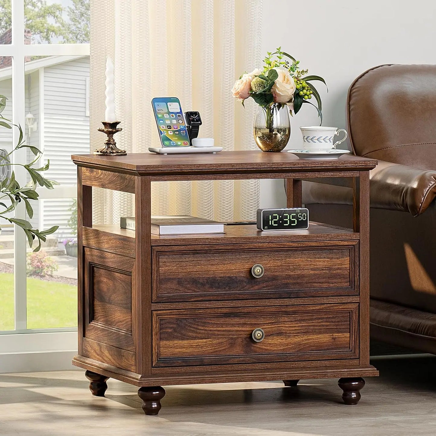 Farmhouse Nightstand With Charging Station