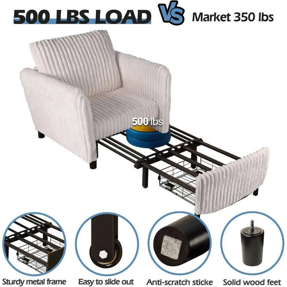 Convertible Sleeper Chair With Rotating Wood Frame And Plush Cushion