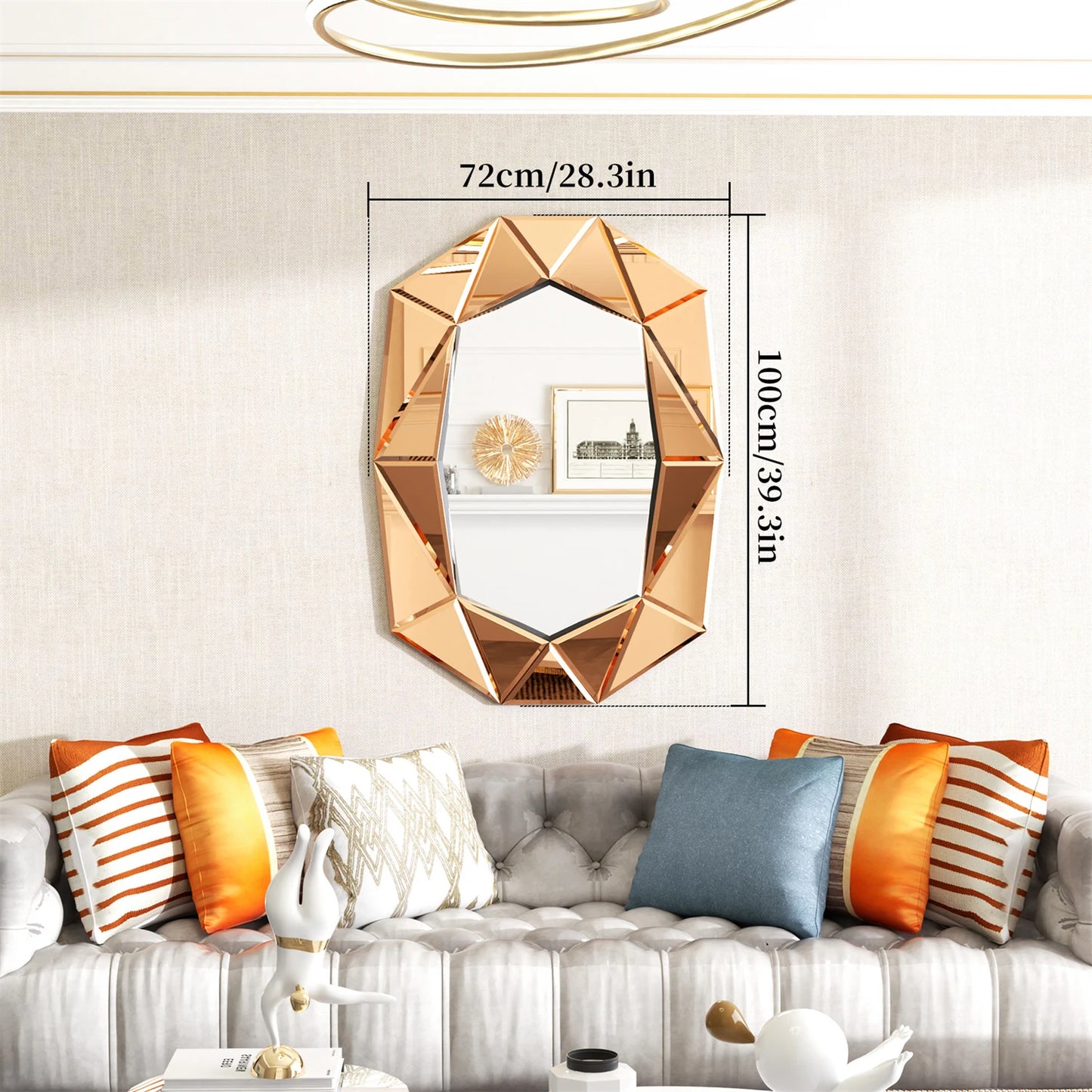 Asymmetrical Decorative Wall Mirror Glass Inlay Accent Venetian Style