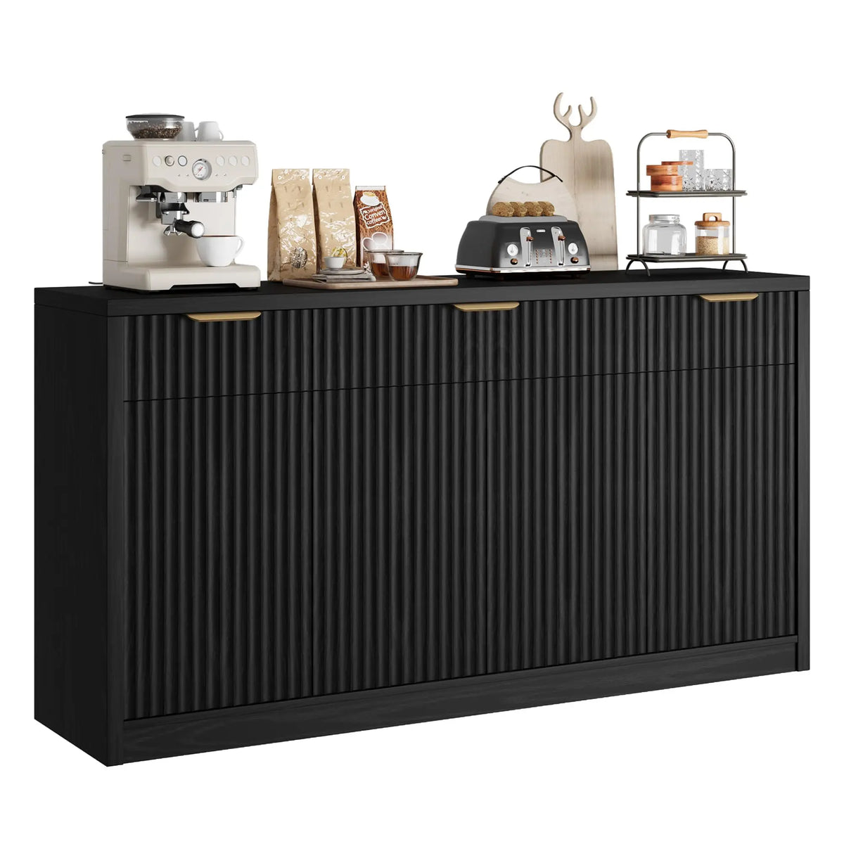 HiMISS Fluted Buffet Sideboard Cabinet With Drawers, Doors And Shelves