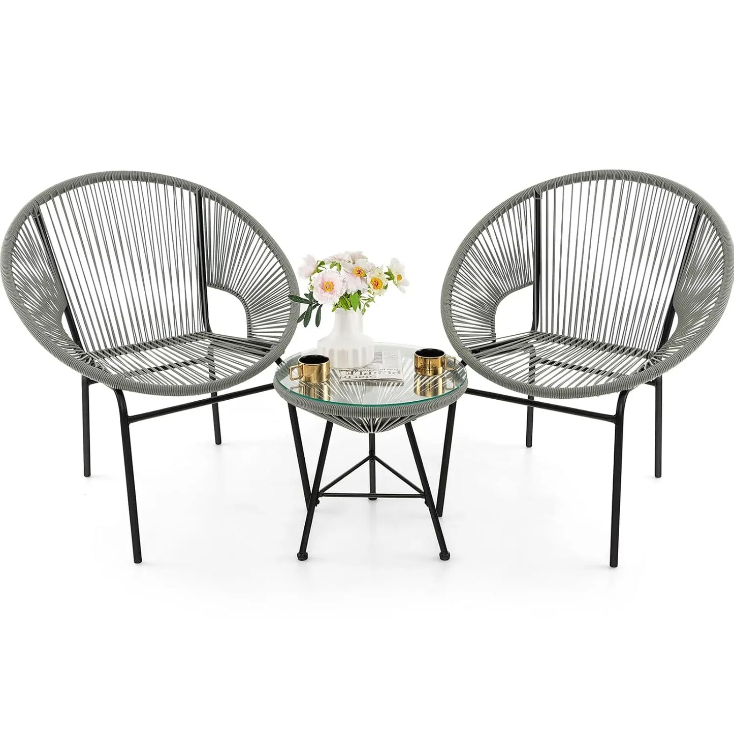 Outdoor 3 Piece Patio Furniture Set Acapulco Chairs Glass Table