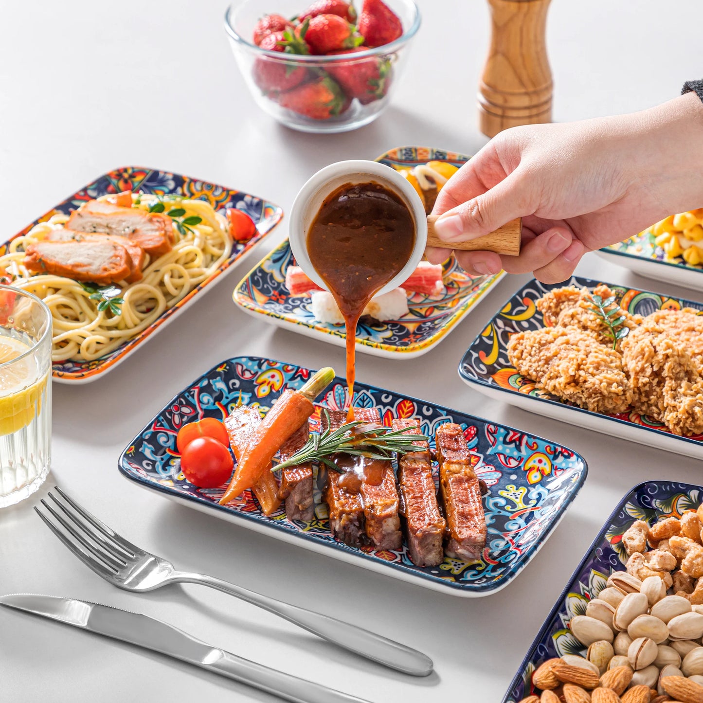 Malacasa Rectangular Porcelain Serving Plates Set for Everyday Dining
