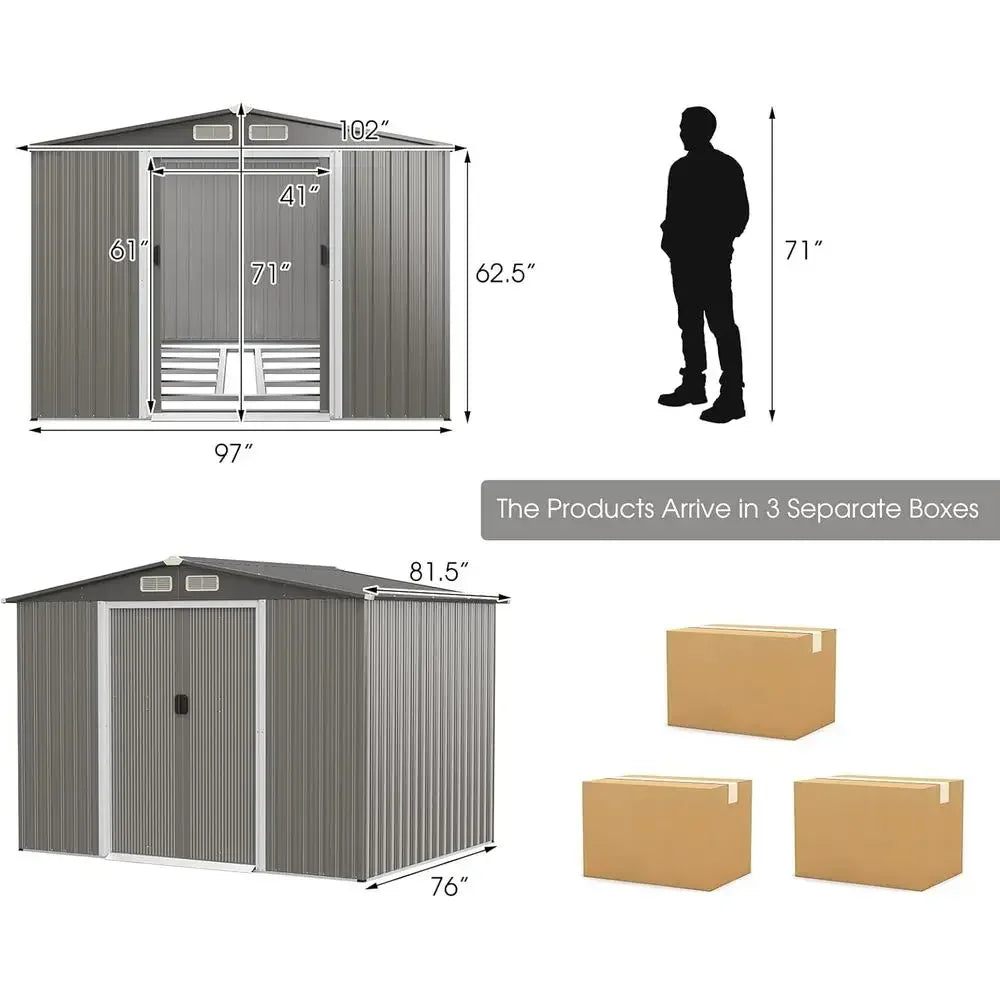 Galvanized Steel Outdoor Storage Shed With Floor And Lockable Door Air Vent