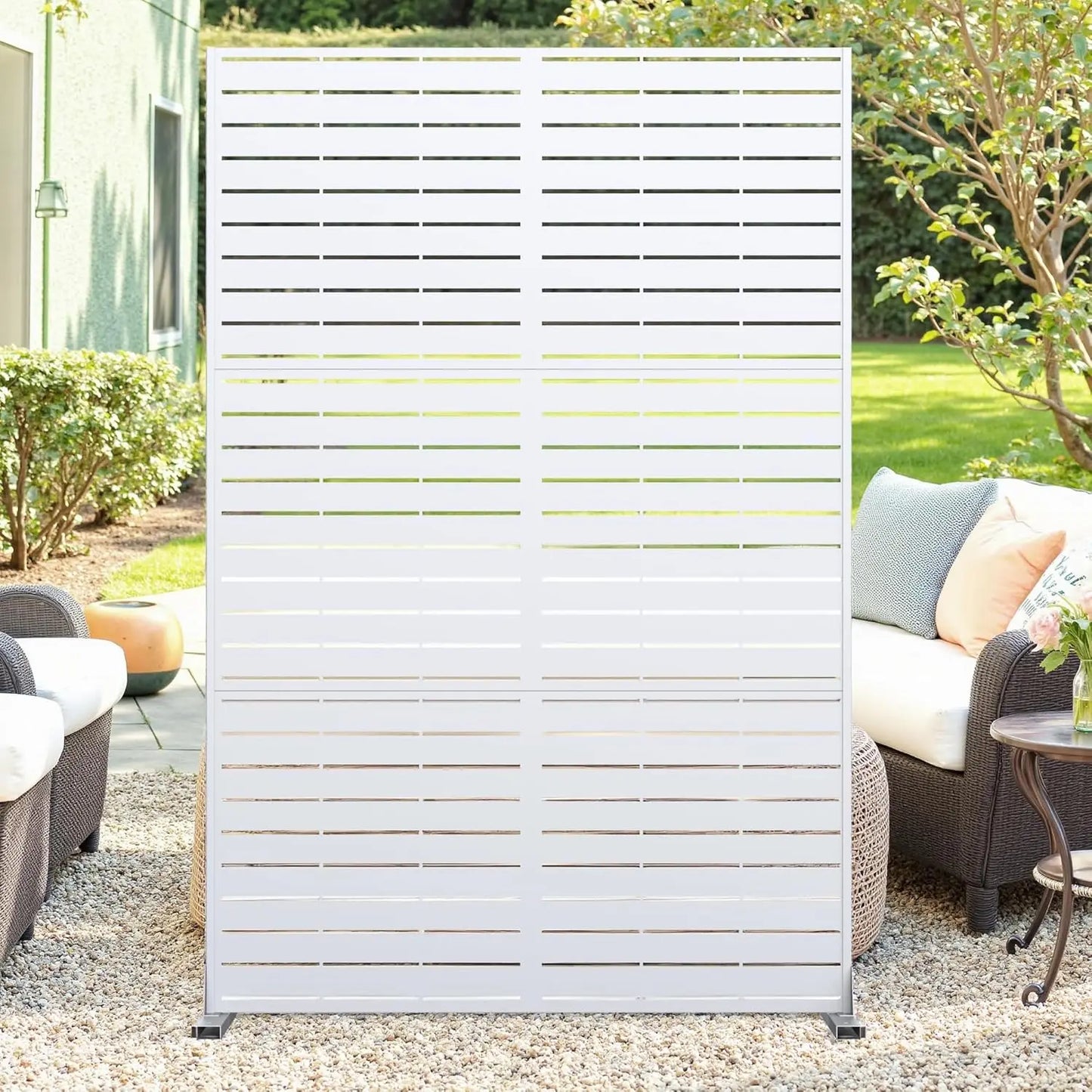 Hibest 3-Panel Freestanding Metal Privacy Screen Panel For Patio