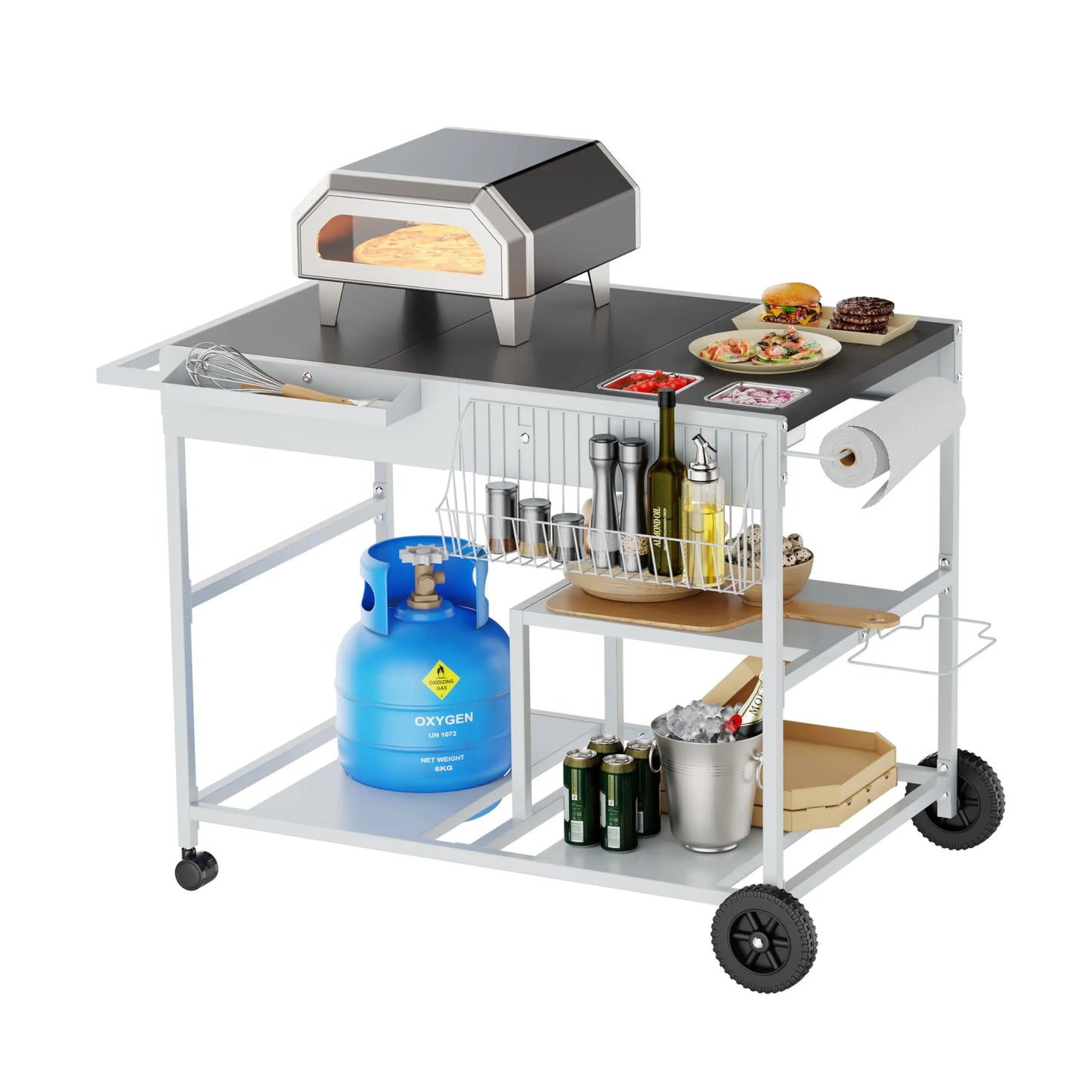 Outdoor Grill Cart Storage Kitchen Island With Foldable Steel Top