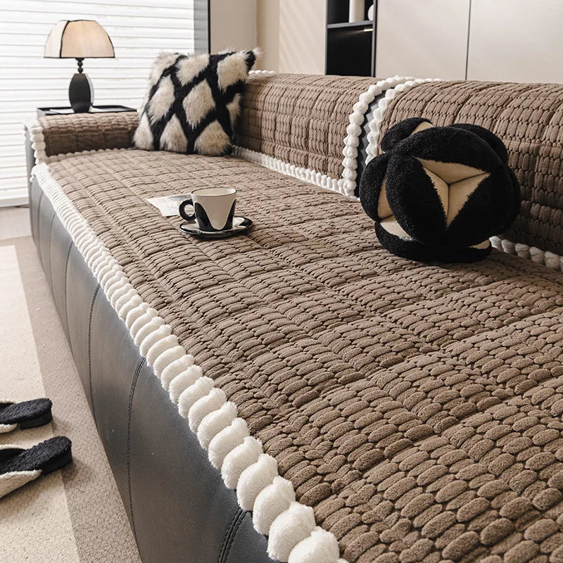 Thick Plush Sofa Seat Cover Non Slip Warm Couch Protector