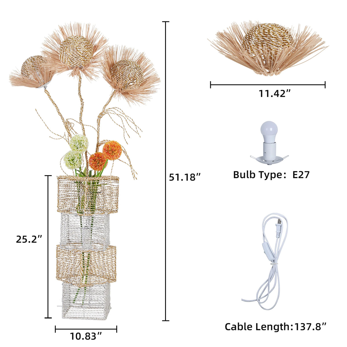 Modern Rattan Floor Lamp Featuring Dimmable LED And Flower Design