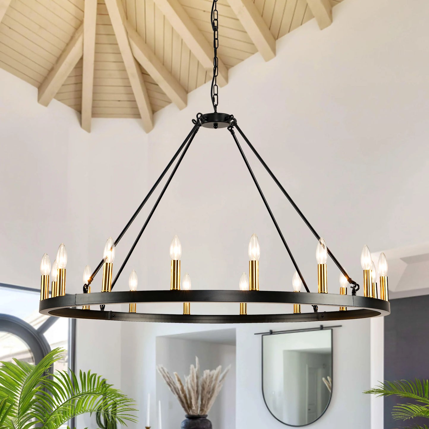 LovingC 16-Light Wagon Wheel Chandelier Modern Rustic Pendant