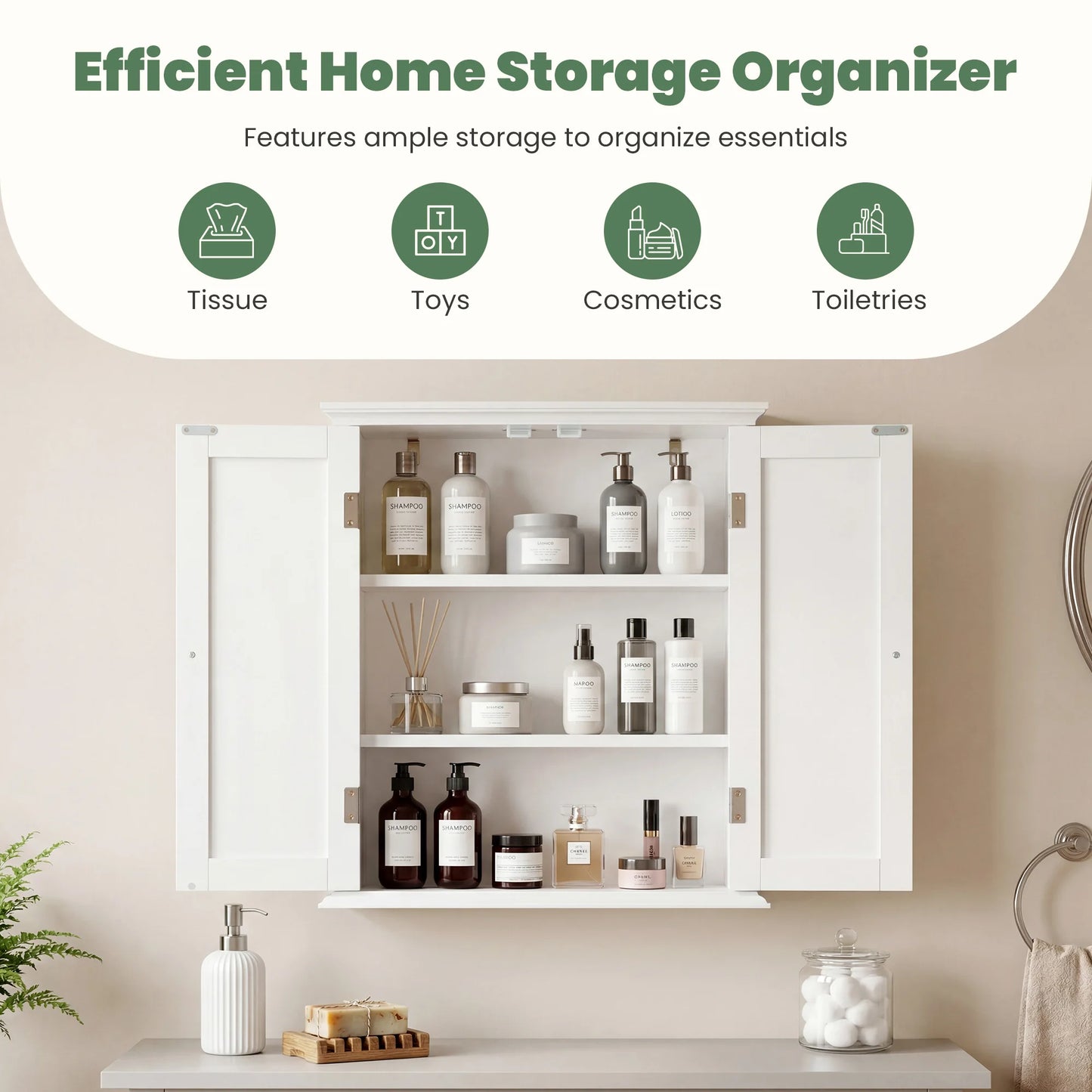 JHK Wall Mounted Medicine Cabinet With 2 Doors Living Room