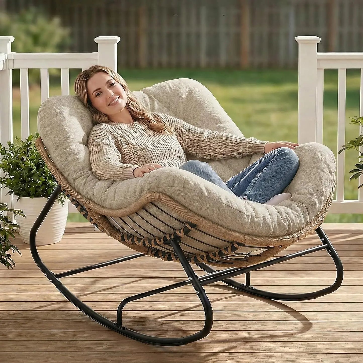 Guohe Modern Outdoor Papasan Egg Rocking Chair With Cushion