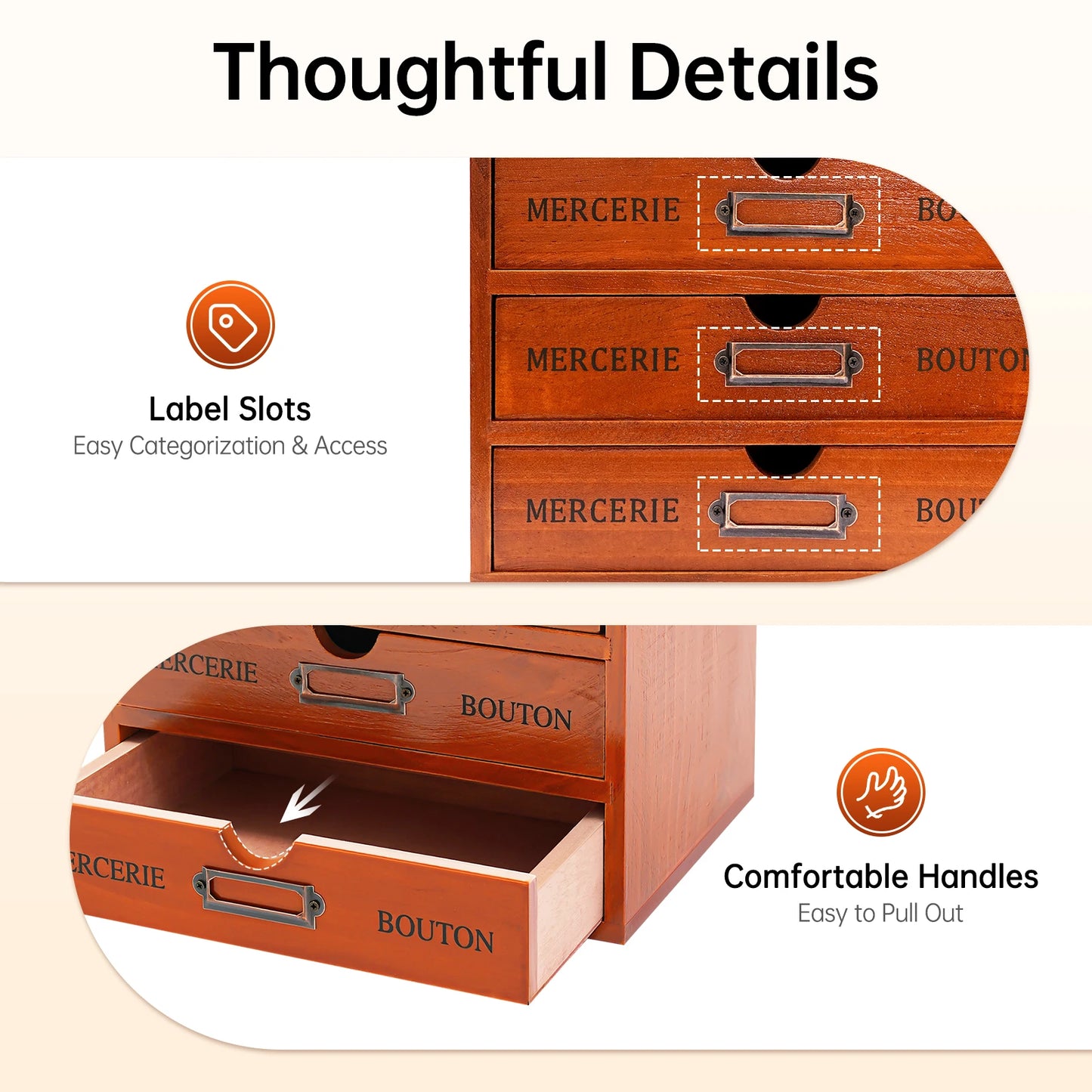 Wooden Five Drawer Desk Organizer for Office and Bedroom
