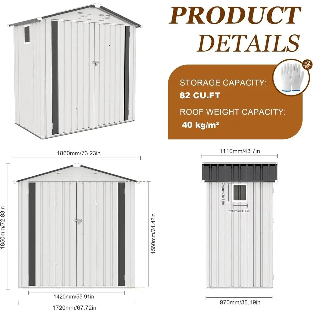 Outdoor Galvanized Steel Shed With Lockable Door Weatherproof Storage