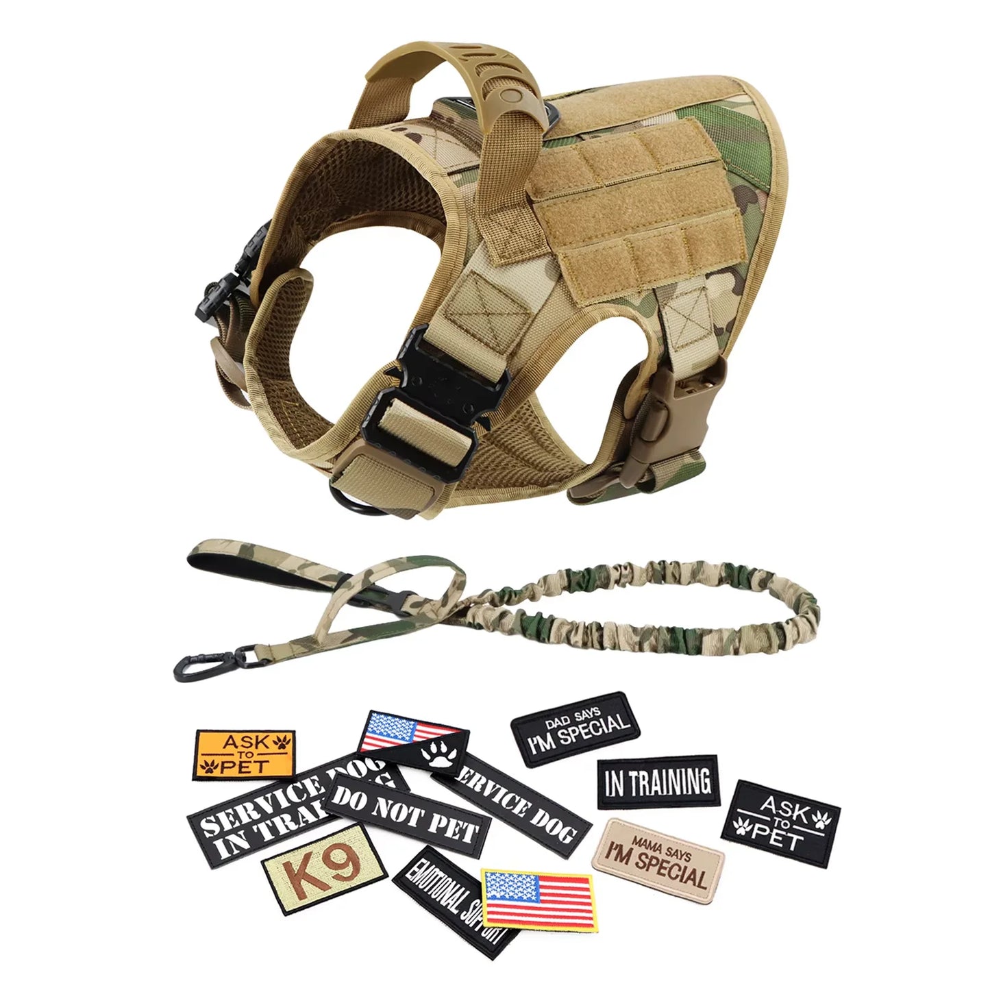 Military Style Dog Harness Vest Set With Leash And Patches For Malinois
