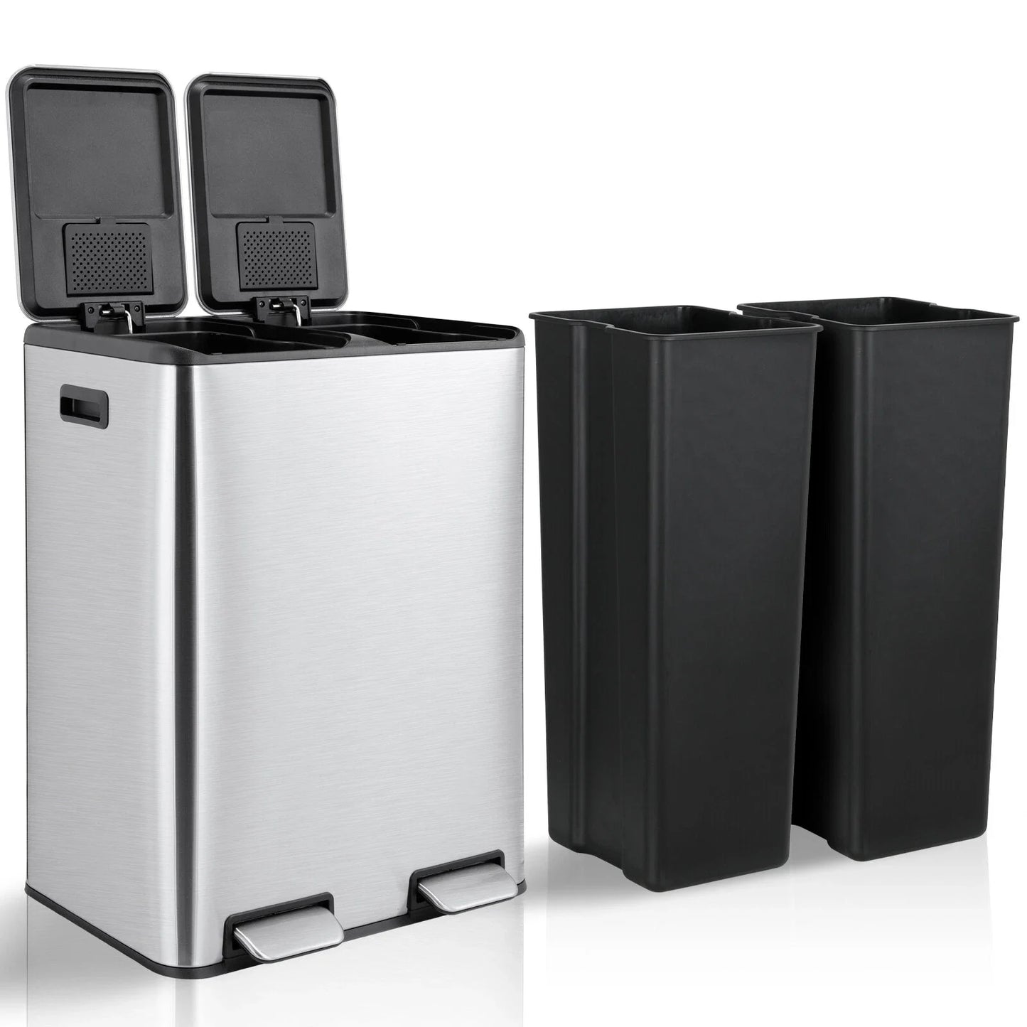Stainless Steel Dual Trash Can With Built In Filter Box
